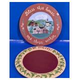 (2) Hand-Painted Holiday Wood Plates
