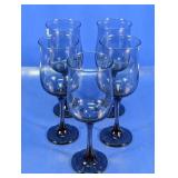 (5) Blue Stemmed Wine Glasses
