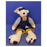 Plush Teddy Bear in Blue Overalls with Cap
