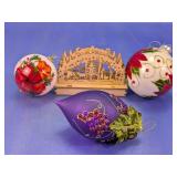 Christmas Ornaments and Lighted Wooden Scene Set