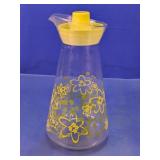 Floral Pattern Glass Pitcher With Yellow Lid
