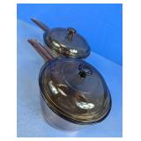(2) Vintage Smoke Glass Saucepan Set