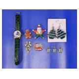 (10) Assorted Christmas Jewelry & Watch Lot