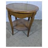 Vintage Round Wooden Side Table with Lower Shelf