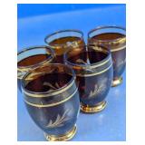 Amber Glass Gold Rim Cups