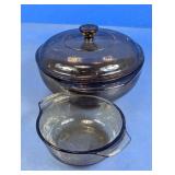 Amber Glass Covered Bowl Set