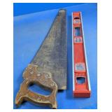 (2) Vintage Hand Saw and I-Beam Level Set
