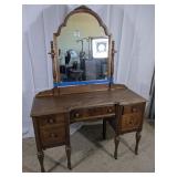 Vintage Wooden Vanity Desk with Attached Mirror