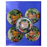(10)Fruit Motif Glass Salad Plates