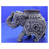 Ornate Carved Wood Elephant Figurine
