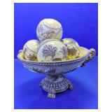 Ornate Wood Footed Bowl & 5 Spheres
