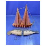 (2) Wooden Sailboat & Fish Lure Set