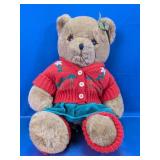 Vintage Teddy Bear in Red Floral Cardigan
