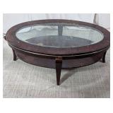 Oval Glass Top Wooden Coffee Table