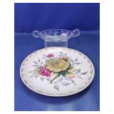 (2)Vintage Hand-Painted Plate & Etched Glass Dish