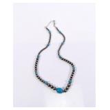Turquoise and Silver Tone Bead Necklace