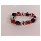 Red Black White Beaded Stretch Bracelet