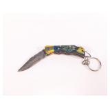 Mini Damascus Style Folding Keychain Knife