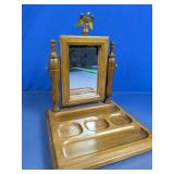 (1) Wood Tabletop Mirror Organizer