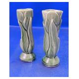 Green Glazed Ceramic Bud Vases Pair