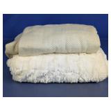 Cream Throw Blanket Set with Fringe