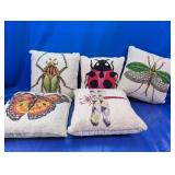 (5) Insect Hooked Accent Pillows
