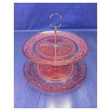 Pink Depression Glass 2-Tier Server