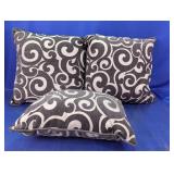 (3) Gray and White Swirl Pattern Pillows