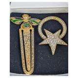 Gold Tone Star and Bee Brooch Set