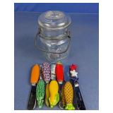 (8) Stainless Spreader Knives & Jar