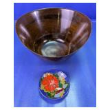 (2) Wooden Bowl & Clay Trinket Dish