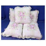 Set of 5 Shabby Chic Floral Ruffled Pillows