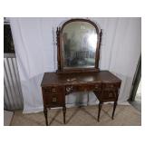 Vintage Wood Vanity Desk with Mirror