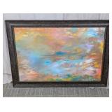 Abstract Framed Wall Art With Distressed Frame