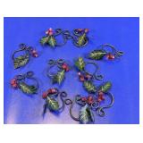 Set of 8 Metal Holly & Berry Napkin Rings