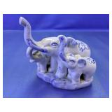 Ceramic Blue & White Elephant Family