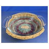 Glass Serving Dish with Woven Basket Holder