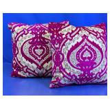 (2) Magenta Damask Velvet Throw Pillows