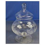 Etched Glass Pedestal Candy Jar with Lid