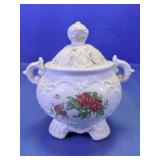 Vintage Floral Glass Lidded Sugar Bowl