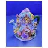 Whimsical Rabbit & Floral Garden Ceramic Teapot