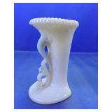 Vintage Milk Glass Beaded Edge Wall Pocket Vase