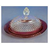 Vintage Red and Clear Glass Covered Dish