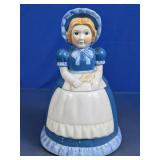 Vintage Blue & White Girl Ceramic Cookie Jar