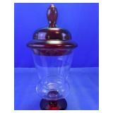Red Glass Lidded Apothecary Jar