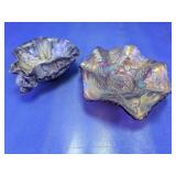 (2)Vintage Carnival Glass & Ceramic Shell Bowl Set
