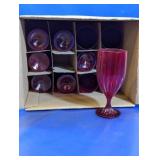 (12) Red Ribbed Glass Goblets