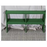 (1) Green Wooden Console Table w/ Open Shelving