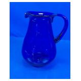 Blue Glass Pitcher with Curved Handle
