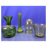 Assorted Green Glass Decorative Vessels